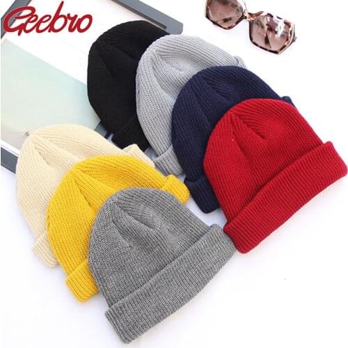 Geebro Knitted Winter Casual Warm Cap Solid Color Unisex Hip Hop Adult Men Women Beanie Wool Cap Elastic Hats