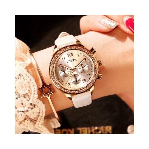 Fashion Brand Girl Diamond Dial Women Watches Luxury Golden Leather Ladies Watch Women Dress Clock Calendar relogio feminin