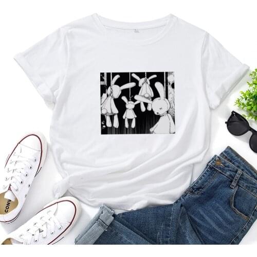 Woman Tshirts Y2k Harajuku Goth Anime Rabbit Graphic 2021 Summer Print O-neck Loose Womens T Shirt Top Short Sleeve Clothing Tee
