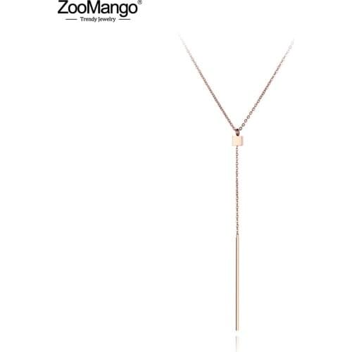 ZooMango Bohemia Stainless Steel Squares Strips Pendant Necklaces Jewelry Rose Gold Chain Choker Necklace For Women Girl ZN19007