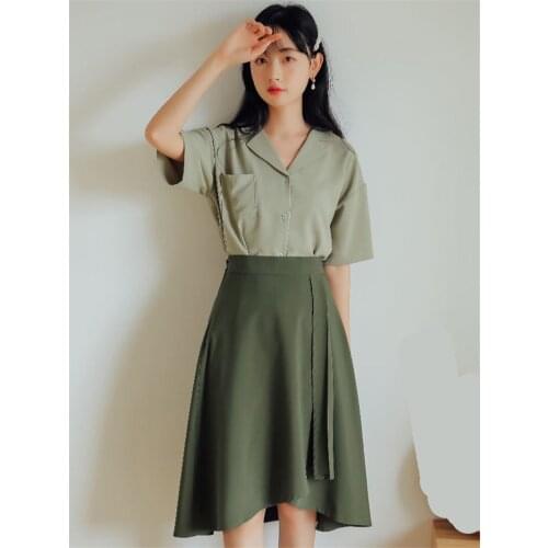 1set Green Girls Sweet Student Summer Tops Skirt Suit Daily Dresses Cosplay Costume for Women Girl Christmas Gift