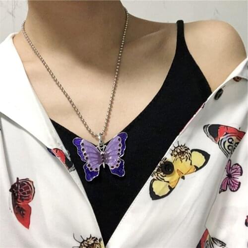 1PCS Pendant Necklace Fashion Rhinestone Colorful Butterfly Charm Necklace Sweater Necklace Personality Necklace for Women