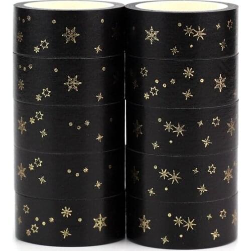 10pcs/lot Cute Gold Foil Stars Snowflake Christmas Washi Tapes DIY Decor Scrapbooking Planner Adhesive Masking Tapes Stationery