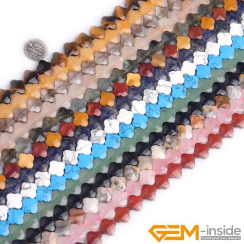 13mm Natural Stone Faceted Flower Bead For Jewelry Making Strand 15 inch 31pcs Lapis Lazuli Agates Jades Jaspers Obsidian