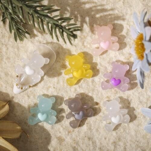 20pcs summer hot style nail bear transparent peach color jelly three-dimensional small mini girl heart nail drill