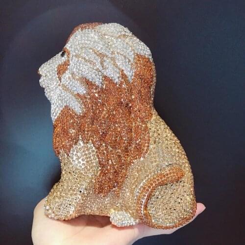 2021 XIYUAN White Gold Crystal Clutch Bag Fashion Lion Shape Diamond Womens Evening Shoulder Handbags Female Party Purses