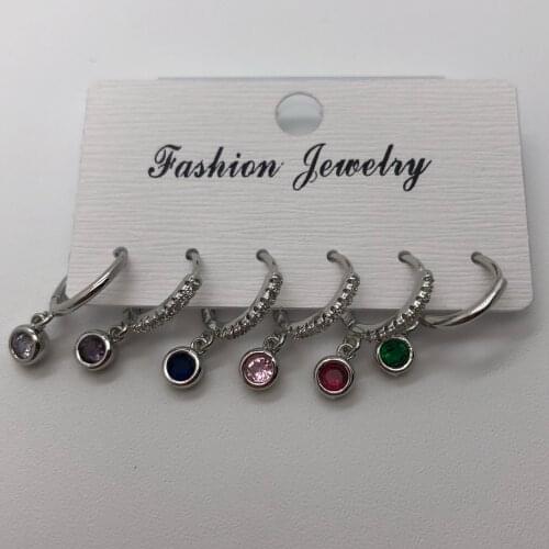 6 Color Zircon Earrings Set Simple Temperament Small Colorful Round Drop Earrings Femme Charm Jewelrty Party Gift