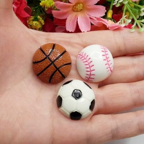 60pcs/Lot 24mm Mixed Basketball Football Baseball Resin Flatback Cabochon Sport Ball Flat Back Scrapbooking Hair Bow Center