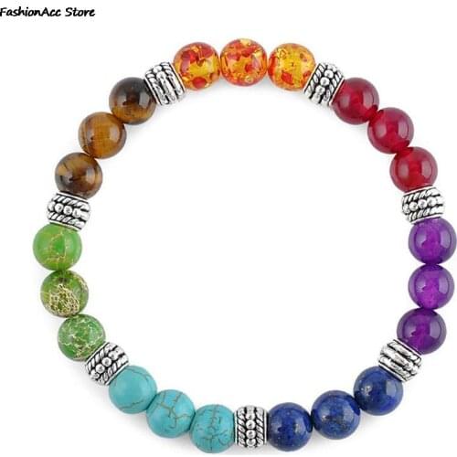 7 Chakra Bracelet Black Lava Healing Balance Beads Reiki Buddha Prayer Men Natural Stone Yoga Bracelet For Women 8mm/0.31in