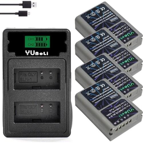 BLN-1 PS-BLN1 Camera Battery + Dual USB charger for Olympus OM-D E-M1, Olympus Pen F, OM-D E-M5, PEN E-P5, OM-D