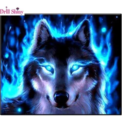 Drill Shiny Blue Eyes Wolf Full Square Resin Diamond Painting Crafts Wall Sticker Handmade Needlework Diamond Embroidery Gifts
