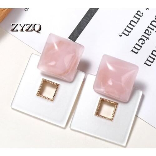 ZYZQ Retro White Acrylic Statement Earrings For Women Fashion Square Geometric Drop Dangle Earring Vintage Wedding Jewelry 2020