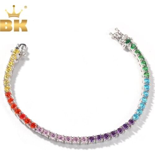 THE BLING KING Rainbow Colorful 4mm CZ Tennis Bracelet Copper Round Stones Purple 7inch Wholesale Fashion Jewelry