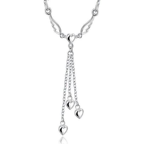 Forever Love Three Heart Superposition Romantic Purple Cubic Zirconia Pendant Necklaces for Valentines Day Gift D001