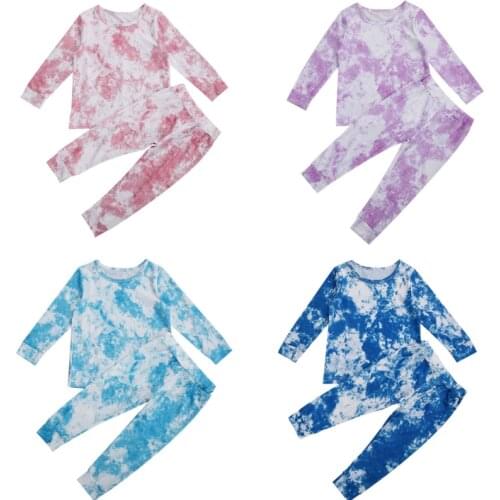 Kids Girl Tie Dye Spring Autumn Clothes Set Shirt Jogger Pants Suit Round Neck Long Sleeve Dye Printed Fall Trousers 1-6Years