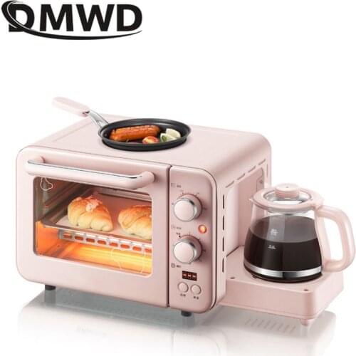 DMWD 3 In 1 Electric Breakfast Machine Toaster Oven Home Coffee Maker Milk Warmer Pizza Egg Tart Oven Frying Pan Bread Maker