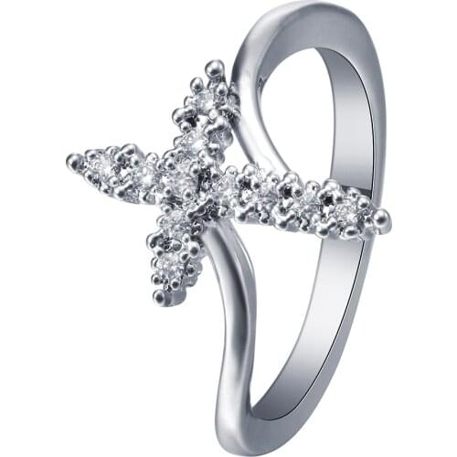 Hot sale Cross promise Rings God so loved the world new jewelry Top Quality white Cubic Zircon finger women Rings
