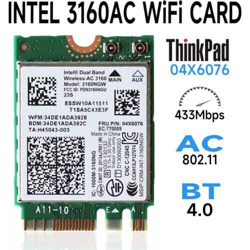 Intel Dual Band Wireless-AC 3160 3160NGW 04X6034 04X6076 for Y40 Y50 E10-30 E455 E555 2.4GHz/5,8GHz wifi
