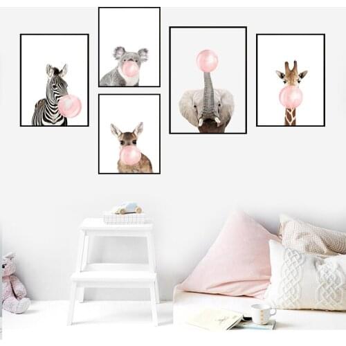 5D Diamond Painting Giraffe Zebra Animal Bubble Chewing Gum Posters Wall Art Nursery Decorative Painting Kids Nordic Style Decor