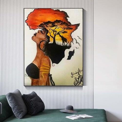 Classical African Woman Paintings On The Wall Abstract Sunset Landscape Wall Art Canvas Prints And Posters Pictures Home Decor