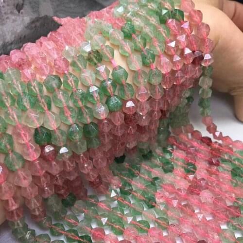 Strawberry quartz round faceted 6/8 mm pink green for DIY jewelry making loose beads FPPJ wholesale beads nature gem stone coral