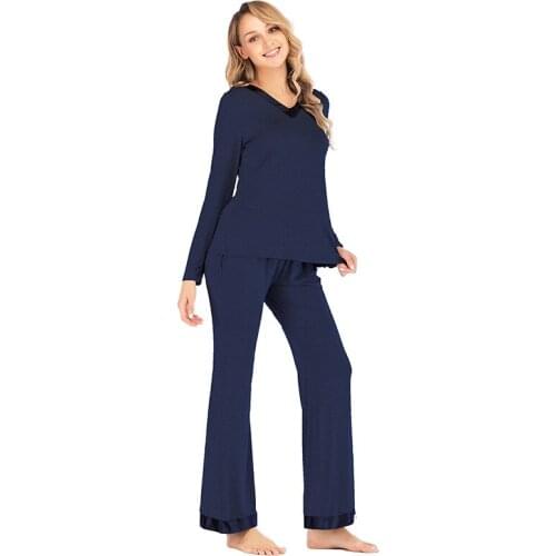 Womens Tracksuit Soft Pajamas Sets for Women Long Sleeve Sleepwear Laced V Neck Top with Pants Plus Size Loungewear