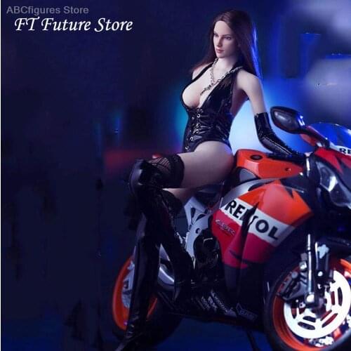 1/6 Female Figure Black Popping Leather Underwear & Long Boots Set Model CJG-W050 for 12'' Seamless Large Chest Body In Stock