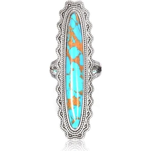 Creative Ring Indian Style Simple Inlaid Green Turquoise Ladies Ring Jewelry