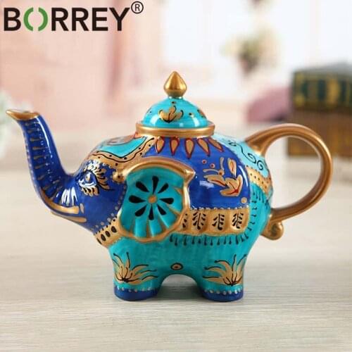 BORREY Creative Ceramic Teapot Elephant Shape Hand-painted Tea Sets 3D Animal Tea Pot Cup Cute Coffee Mug Porcelain Teaware
