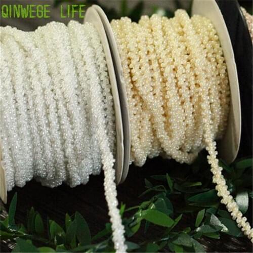 10yard Handmade Pearl Beaded Cream Lace Ribbon for Wedding Applique Hat Dress Accessory