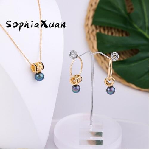 Sophiaxuan Fashion Jewelry Sets Hawaiian Colorful Pearl Gold Polynesian Flower Pendant Necklaces Earring Set Wholesale for Women
