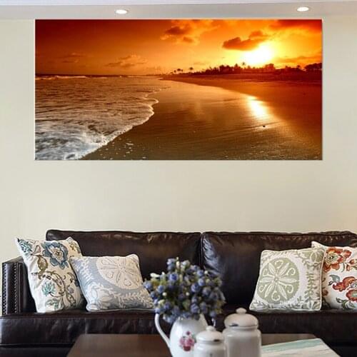 Beach Sunset Seascape Wall Art Mountain Canvas Painting Posters and Prints Modern Wall Art Picture for Living Room