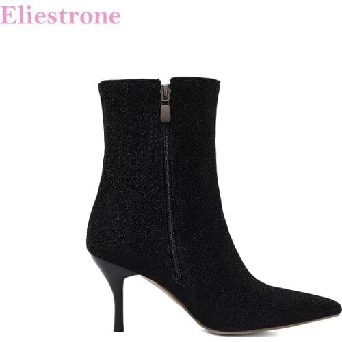 Autumn New Sexy Black Yellow Women Ankle Dress Boots Fashion High Stiletto Heels Lady Shoes Plus Big Size 11 43 45 47