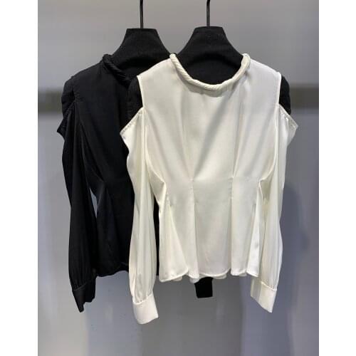 New women fashion 2021 long-sleeved sexy casual solid color off-shoulder silk top 0326