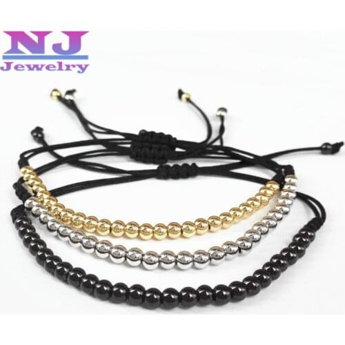 2015 New Brand Men Bracelets,2015 Summer Trendy 24K Gold Round Copper Beads Braided Macrame Bracelet Christmass Gift