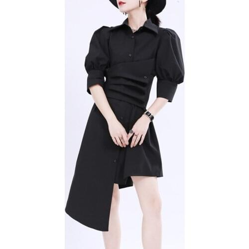 New Womens Waist Hugging Slimming Waist Seal Dark Shirt Dress Platycodon Grandiflorum First Love Dress Mori