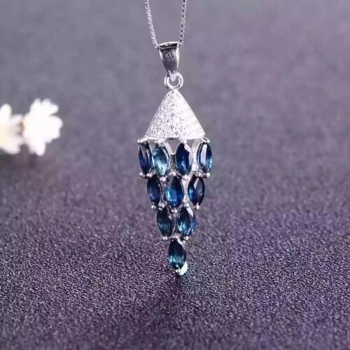 Natural sapphire pendant S925 silver Natural Gemstone Pendant Necklace trendy party Luxury anchor awl women party fine jewelry