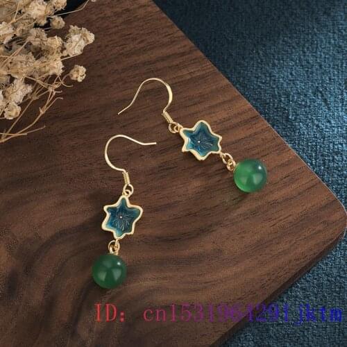 Green Jade Bead Earrings Jewelry Zircon Chalcedony Crystal Gemstone Gifts Natural Women 925 Silver Amulet Fashion