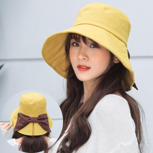 Collapsible Bucket hat For Women Solid Bowknot Cotton hat Bonnet peaked cap Panama hat bonnet Fishing hat chapeu bucket