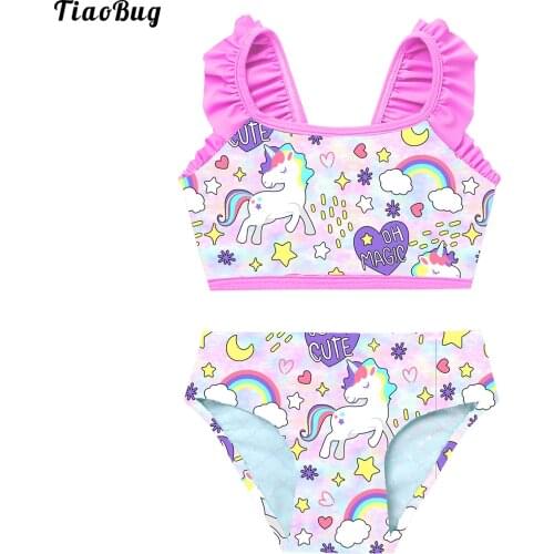 TiaoBug Summer Little Girls Kids 2Pcs Cartoon Fish Scales Print Tankini Swimsuit Top With Briefs Set Swimwear Beach Bikini