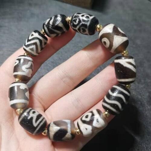 Tibet Collection Water Wave Tiger Tooth Diamond Backing Buddha Heart Bodhi Leaf Combination Agate Dzi Bracelet Natural Stone