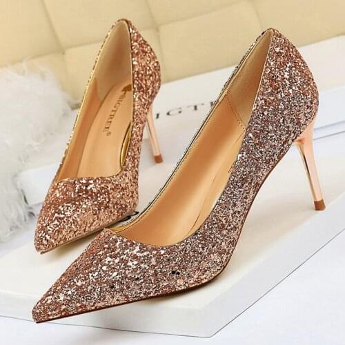 BIGTREE Womens Shoes Women Pumps Sexy High Heels Pointed Toe Stiletto Bling Glittery Luxury Heels Fashion Ladies Wedding Shoes