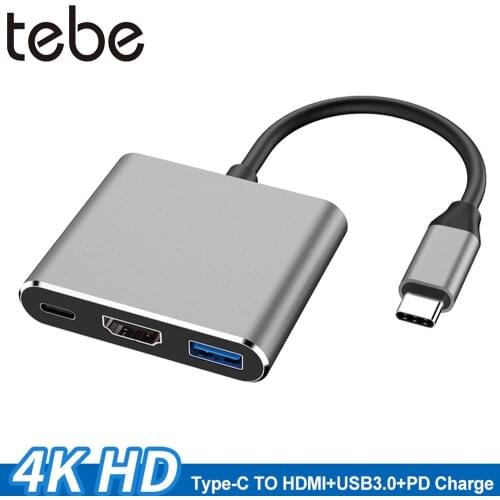 Tebe Type-c HUB USB C To HDMI-conpatible 3 IN 1 Converter Head 4K HDMI USB 3.0 PD Fast Charging Smart Adapter For MacBook