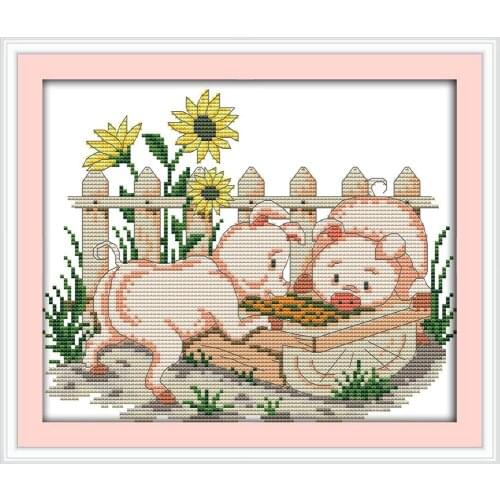 Everlasting Love Piglets In The Game Chinese Cross Stitch Kits Ecological Cotton Stamped 11 DIY Gift Wedding Decoration For Home