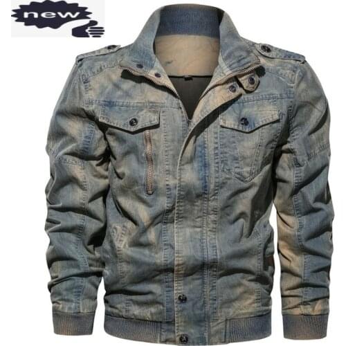 Vintage Mens Military Denim Jacket Loose Fit Moto Biker Plus Size 6XL Autumn Army Outwear Coat Male Pockets Cargo Jackets