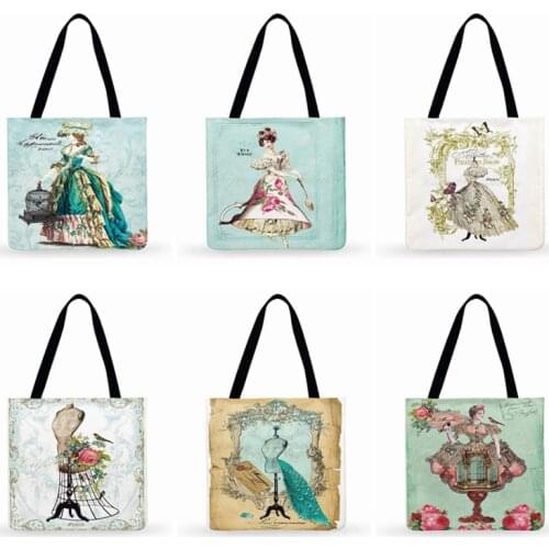 Vintage Baroque Art Print Tote Bag Women Casual Tote Ladies Shoulder Bag Foldable Shopping Bag Outdoor Bag Beach Tote Handbags