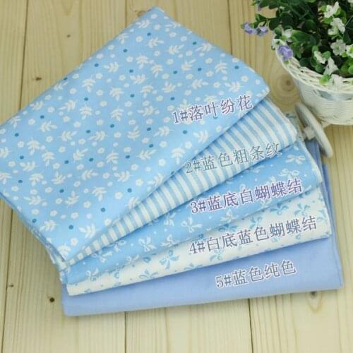 YY DIY Beautiful 23x24cm Blue Cartoon Leaf Bowknot Printed Cotton Fabric Bundle