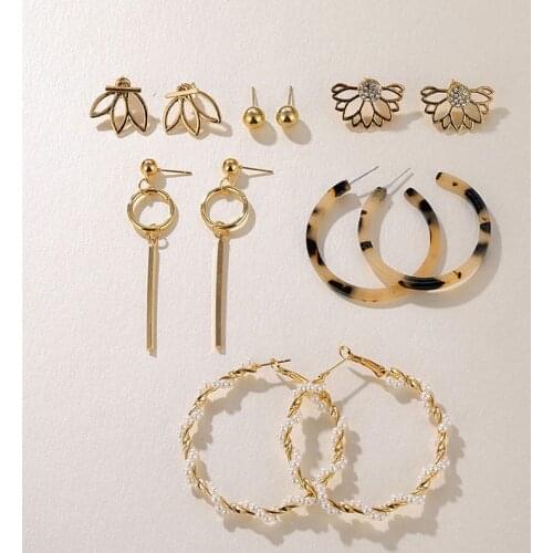 FAMSHIN Big Circle Twist Pearl Earrings For Women Fashion Tassel Drop Earrings Set Flower Acrylic Crystal Earring Vintage Jewelr