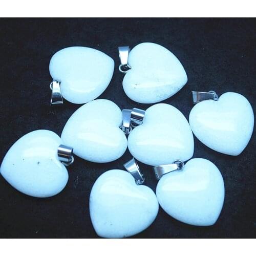 6pcs white stone heart shape 20mm white jade nature stone for women lovely jewelry or bracelets making jewlery accessories