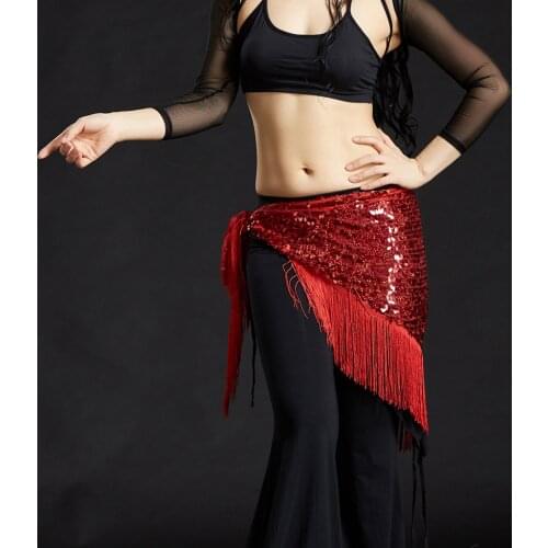 Womens Belly Dance Hip Scarf Tribal Triangle Tassel Sequins Hip Scarves Skirt Belly Dancing Costumes